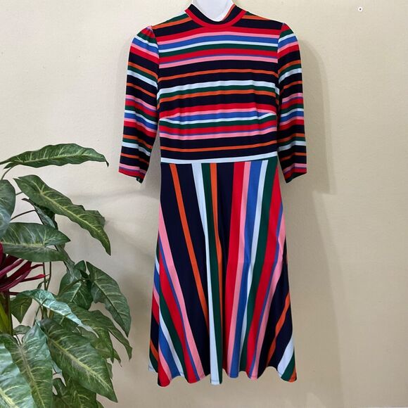 Eloquii Womans plus size 16 Striped Dress  Neck Tie Stretch Short Sleeve - Picture 2 of 7